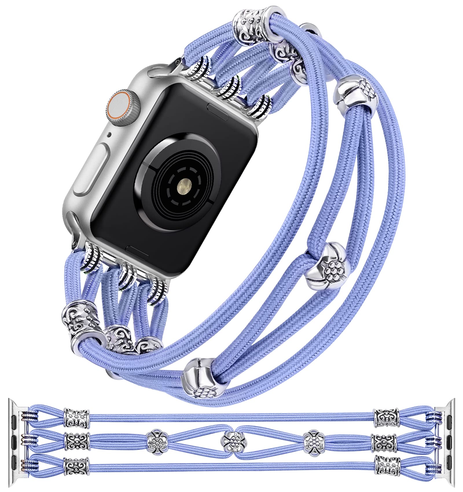 TOYOUTHS Beaded Bracelet for Apple Watch 38mm 40mm 41mm 42mm - Boho Braided Elastic Stretch Band Compatible with iWatch Series 10/9/8/7/6/5/4/3/2/1/SE/XS - Women's Fashion Accessory for Work, Gym & Everyday Wear