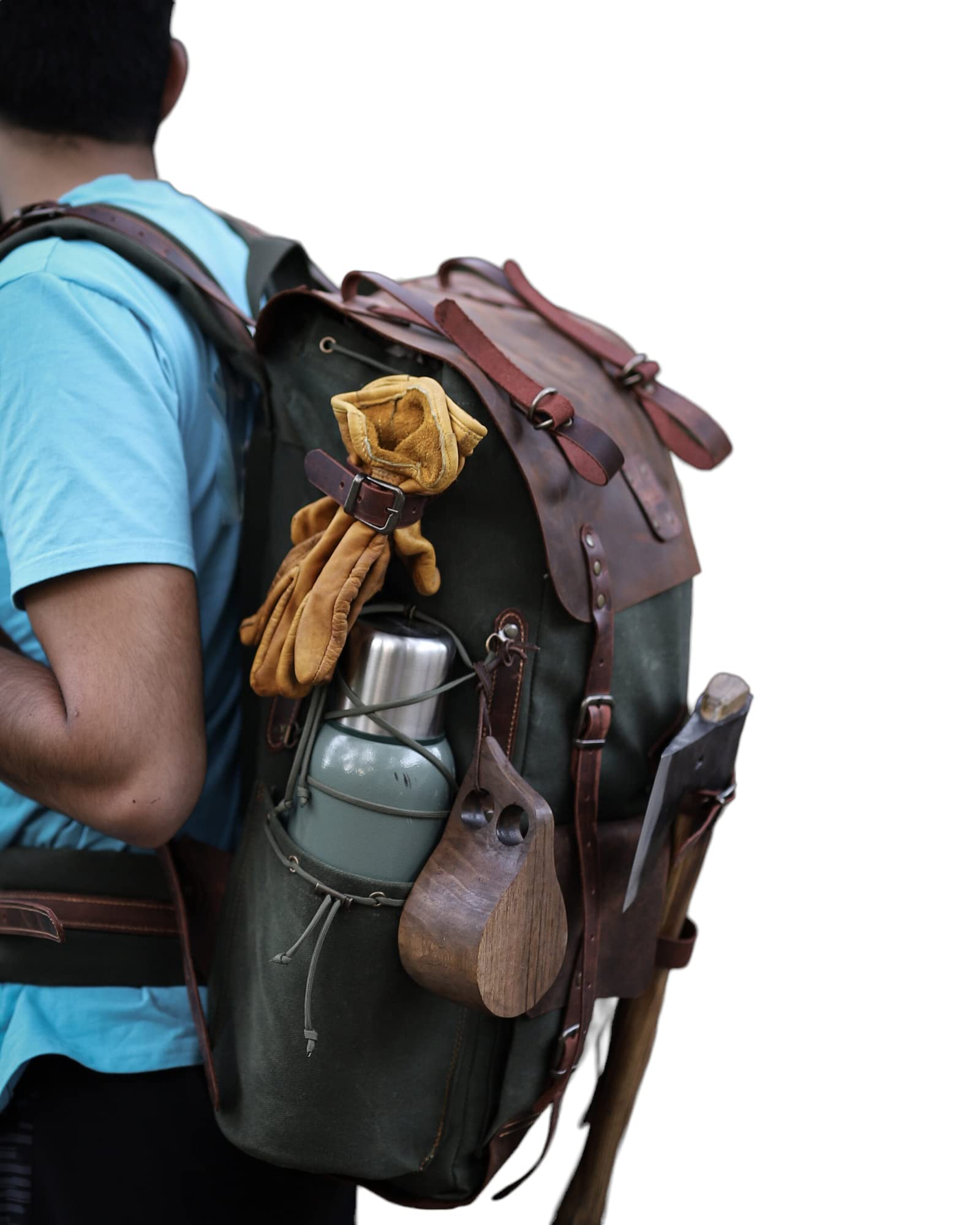 Premium Bushcraft & Camping Backpack - 60L Waxed Canvas & Leather Travel Backpack for Outdoor Adventures, Hiking & Survival Gear - Customizable (40L Option Available)