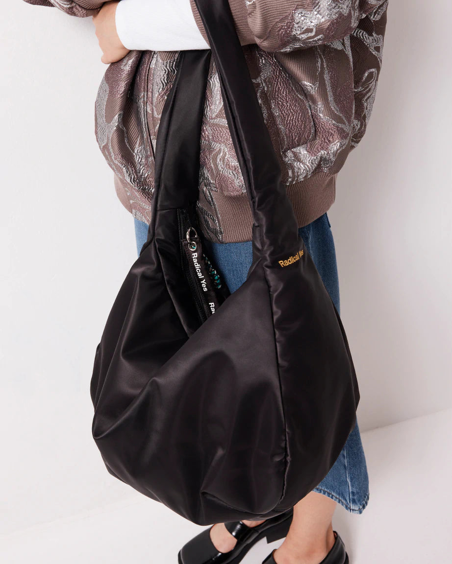 Stylish Rainbow Tote Bag - Black Sporty Satin Handbag for Women | Trendy Gym & Beach Tote | Perfect for Workouts, Shopping & Travel Accessories