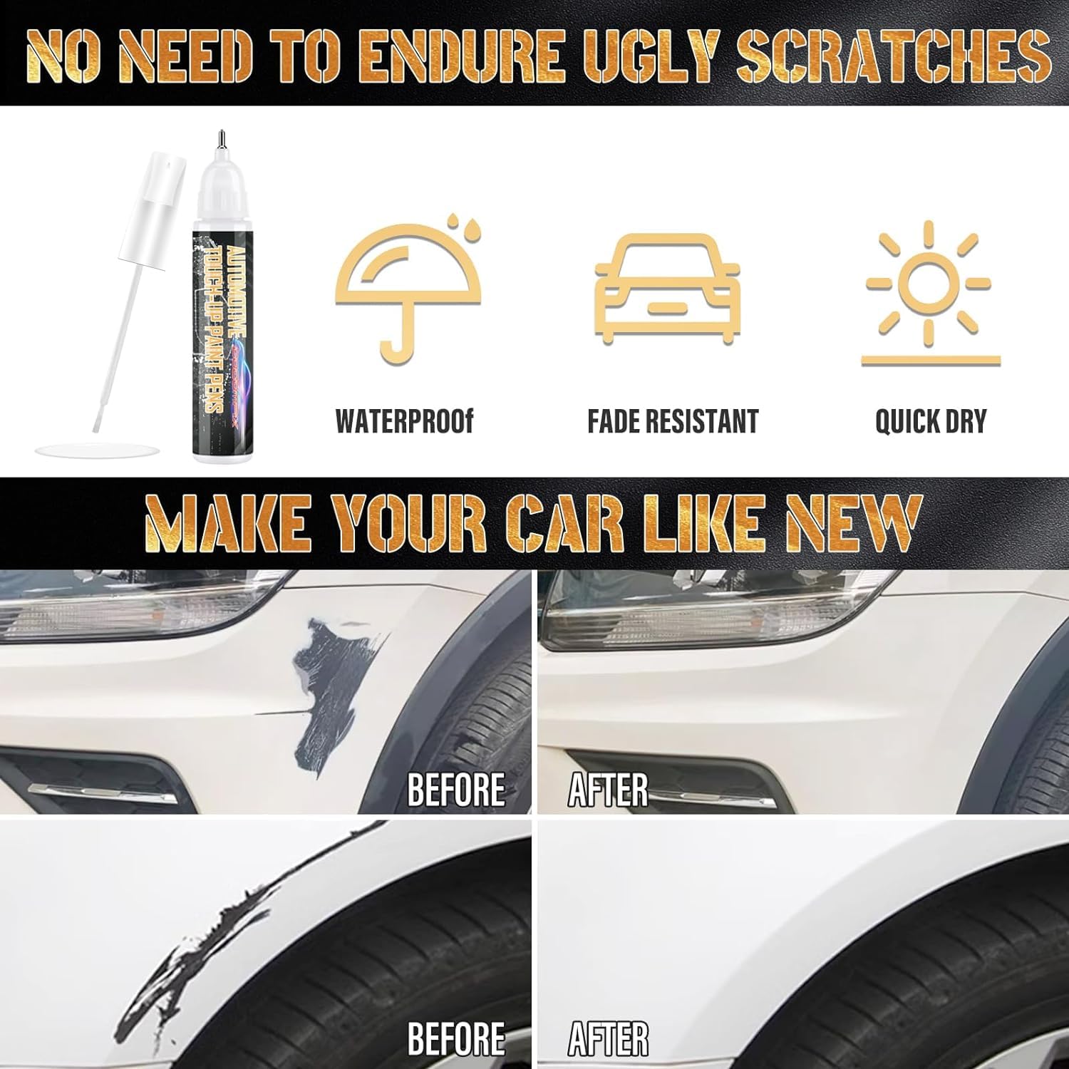 White Touch Up Paint for Cars - 2-in-1 Automotive Scratch Repair Pen | Car Paint Scratch Remover for Deep Scratches & Chips | Perfect for DIY Car Scratch Fixing at Home or On-the-Go