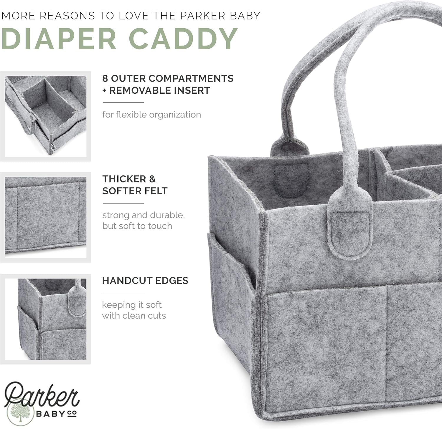 Parker Baby Diaper Caddy Organizer - Gray Nursery Storage Bin & Car Organizer for Baby Essentials | Perfect for Nursery, Changing Station & Travel