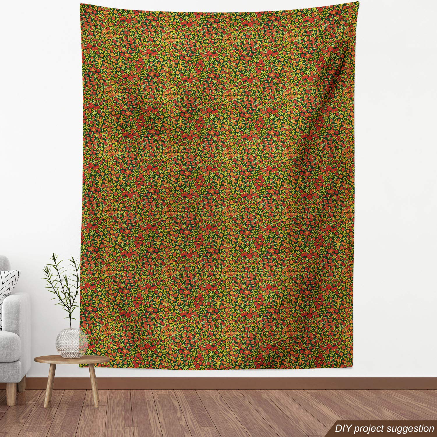 Ambesonne Floral Fabric by The Yard - Spring Botanical Print with Scattered Flowers, Dark Green & Pink Decorative Fabric for Upholstery, Curtains, DIY Crafts - 1 Yard Home Decor Material | Perfect for Sofa Covers, Pillowcases & Table Runners