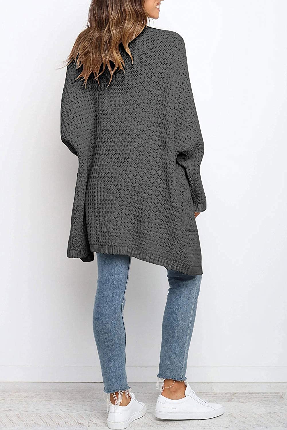 MEROKEETY Women's Oversized Long Cardigan - Batwing Sleeve Waffle Knit Sweater Coat for Fall & Winter | Cozy Lounge Wear, Casual Outfits, Office Style & Layering Essential