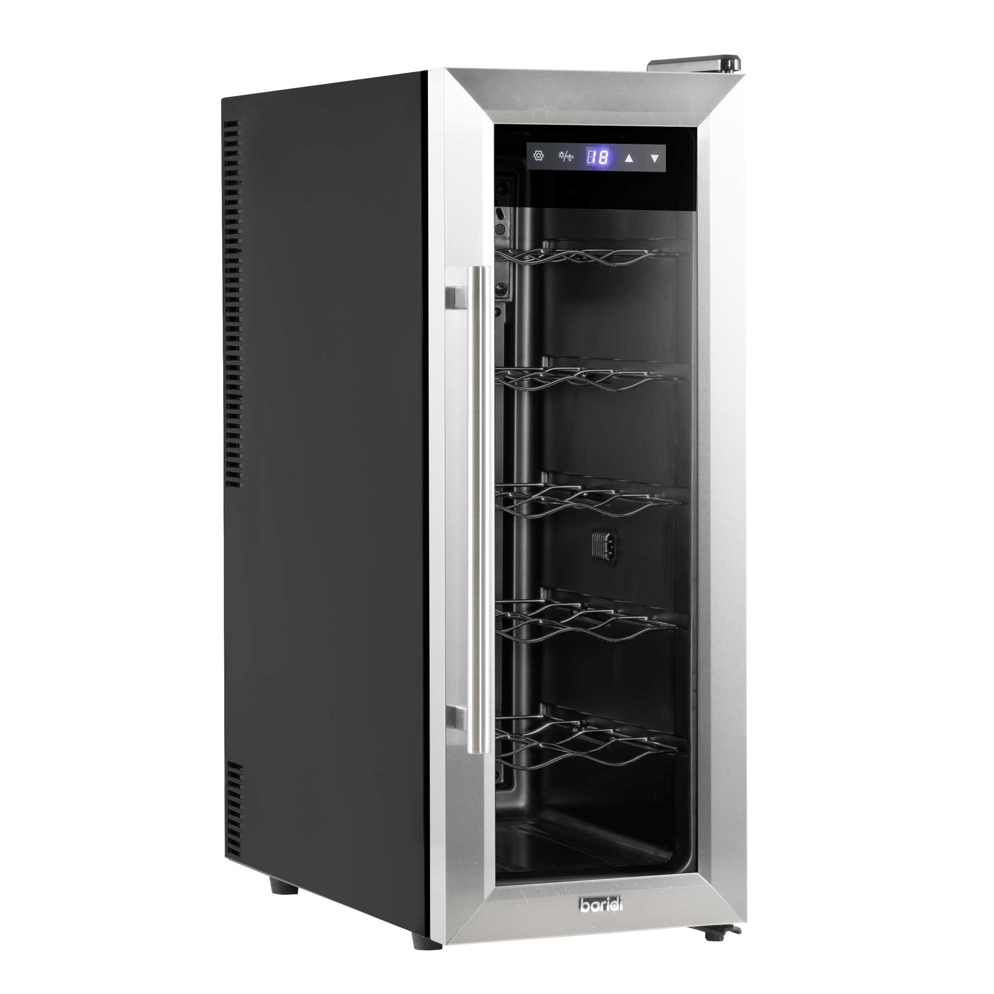 Baridi 12 Bottle Wine Cooler with Digital Touch Screen Controls & LED Light - Stainless Steel Wine Refrigerator for Home, Office or Restaurant Use - Perfect for Storing Red, White and Sparkling Wines