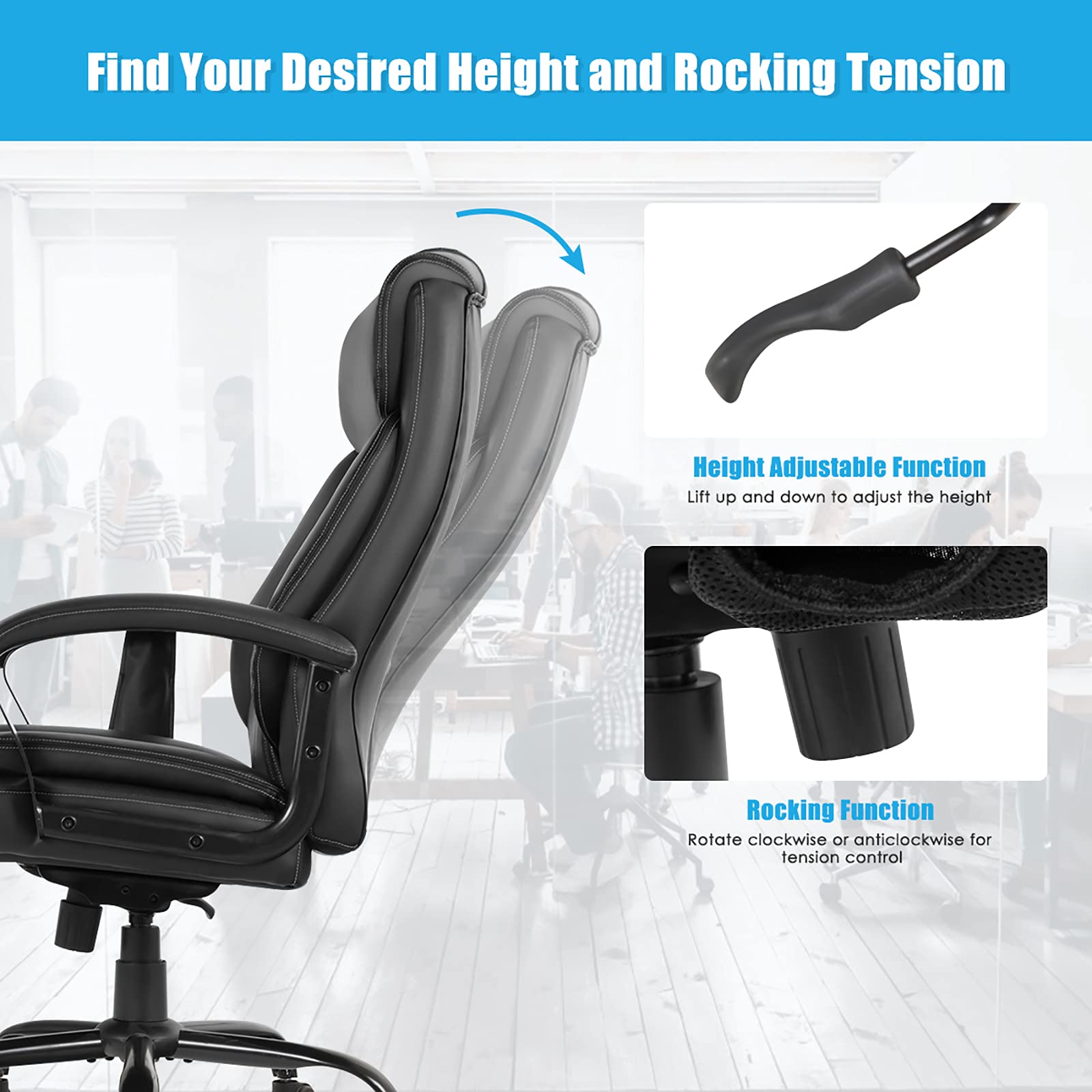 POWERSTONE Big and Tall Office Chair - 500lbs Weight Capacity, PU Leather Ergonomic Executive Chair with Massage, Wide Seat & High Back Adjustable Computer Chair for Home Office - Perfect for Large Spaces and Long Work Sessions
