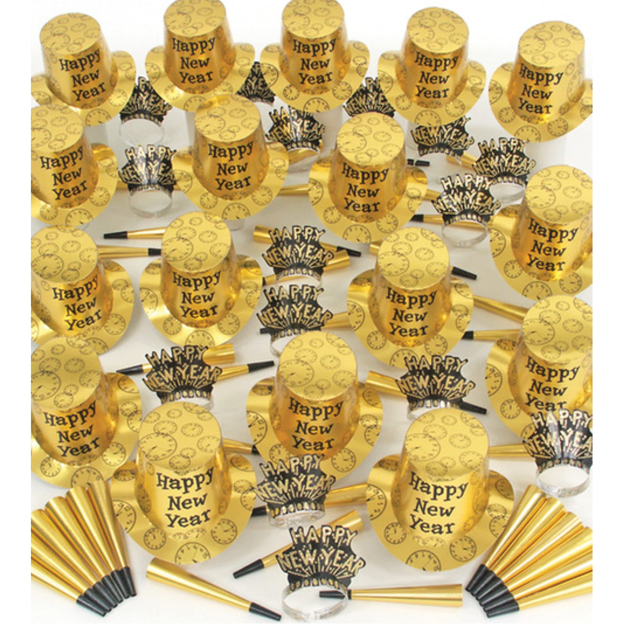 2025 New Year's Eve Party Supplies - 100-Piece Black & Gold Top Hats, Tiaras & Noise Makers Kit | Bulk NYE Decorations & Party Favors for Countdown Celebrations, Ball Drops & New Year's Eve Events