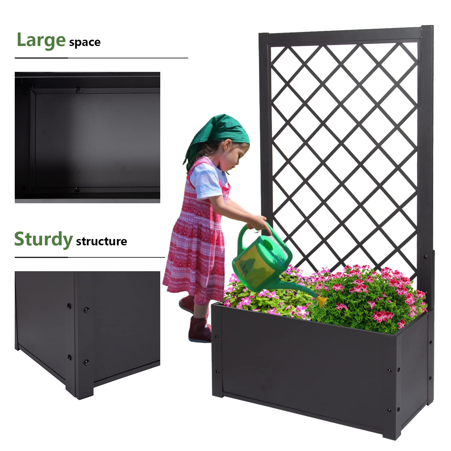 Kinfant Large Outdoor Planters with Trellis - Extra Big Garden Plant Pots for Climbing Flowers, Vegetables & Vines | Perfect for Patio, Balcony & Backyard Decor