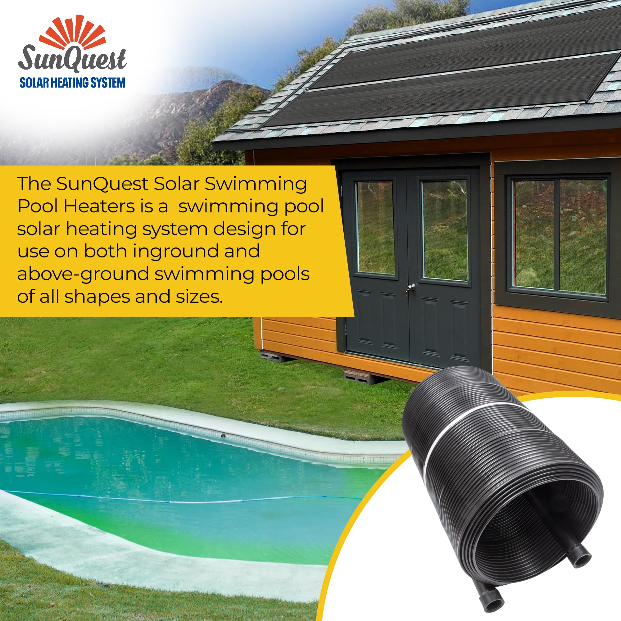 SunQuest Solar Pool Heater Panels - 2 Pack (2ft x 10ft) Solar Water Heating Collectors with Hose Adapters for Above Ground & Inground Pools | DIY Installation | UV-Resistant Polypropylene Panels | Perfect for Extending Swimming Season & Energy Savings