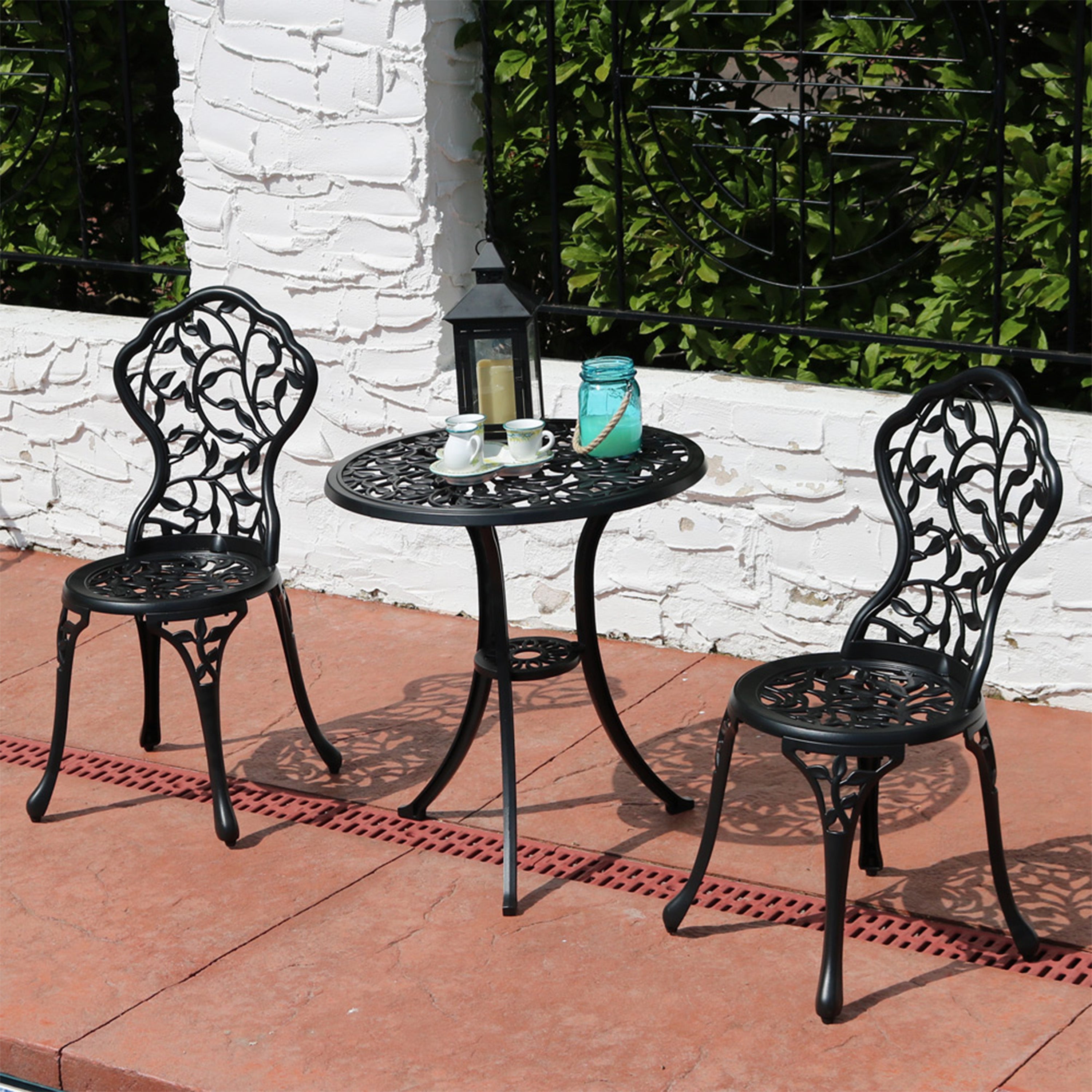 Sunnydaze 3-Piece Outdoor Cast Aluminum Patio Bistro Set - Durable Garden Furniture for Backyard, Balcony & Poolside Dining