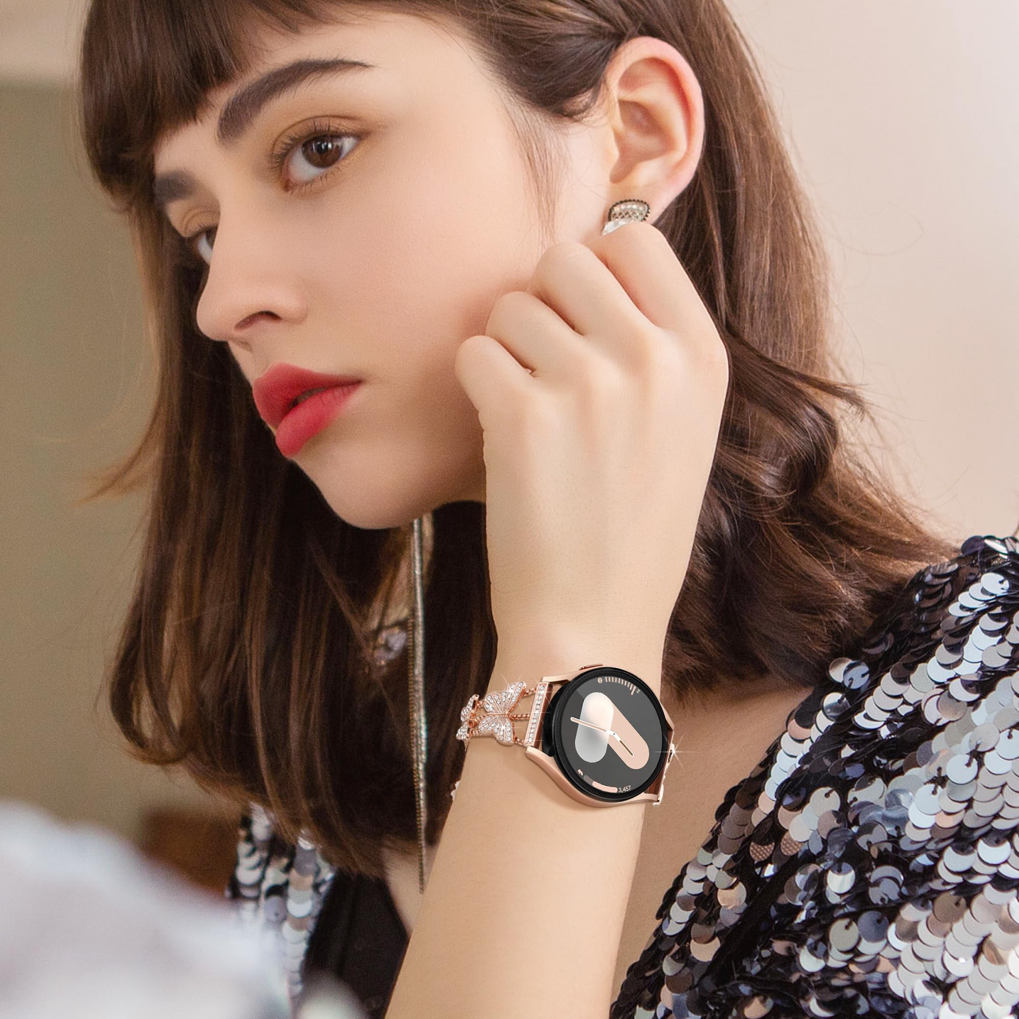 Samsung Galaxy Watch 7/6/5/4 Strap 20mm - Bling Metal Band for Women - Gym & Party Wear