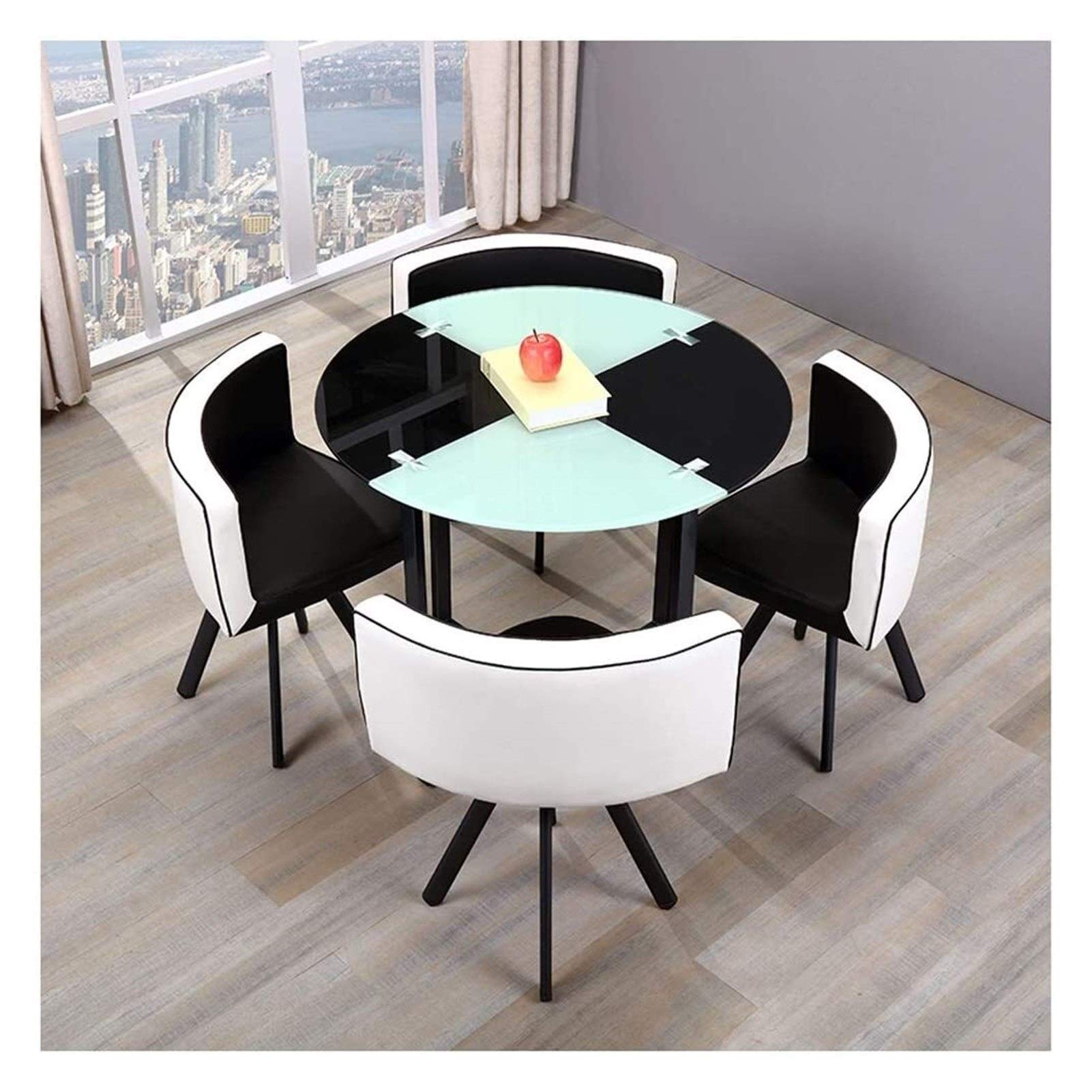 Modern Glass Top Dining Table Set with 4 Chairs - Tempered Glass Table & Metal Base for Kitchen, Living Room, Office Reception - Black Contemporary Home Furniture for Family Meals & Meetings