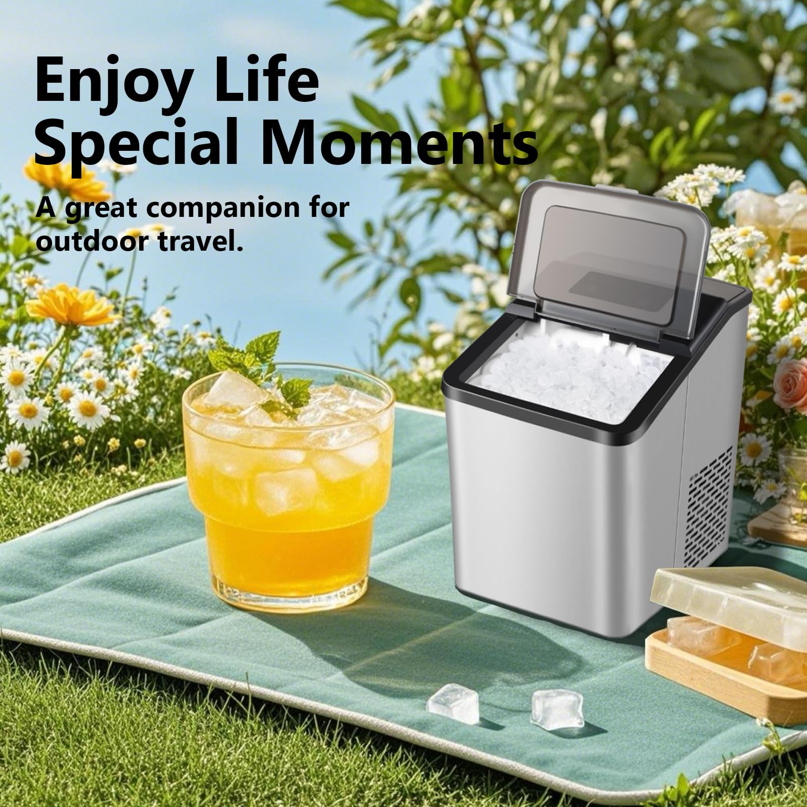 Portable Countertop Nugget Ice Maker - 34Lbs/24H Chewable Pebble Ice Machine with Self-Cleaning Function, Stainless Steel Sonic Ice Maker Ready in 6 Minutes for Home, Kitchen, Office - Perfect for Cocktails, Sodas, and Beverage Stations