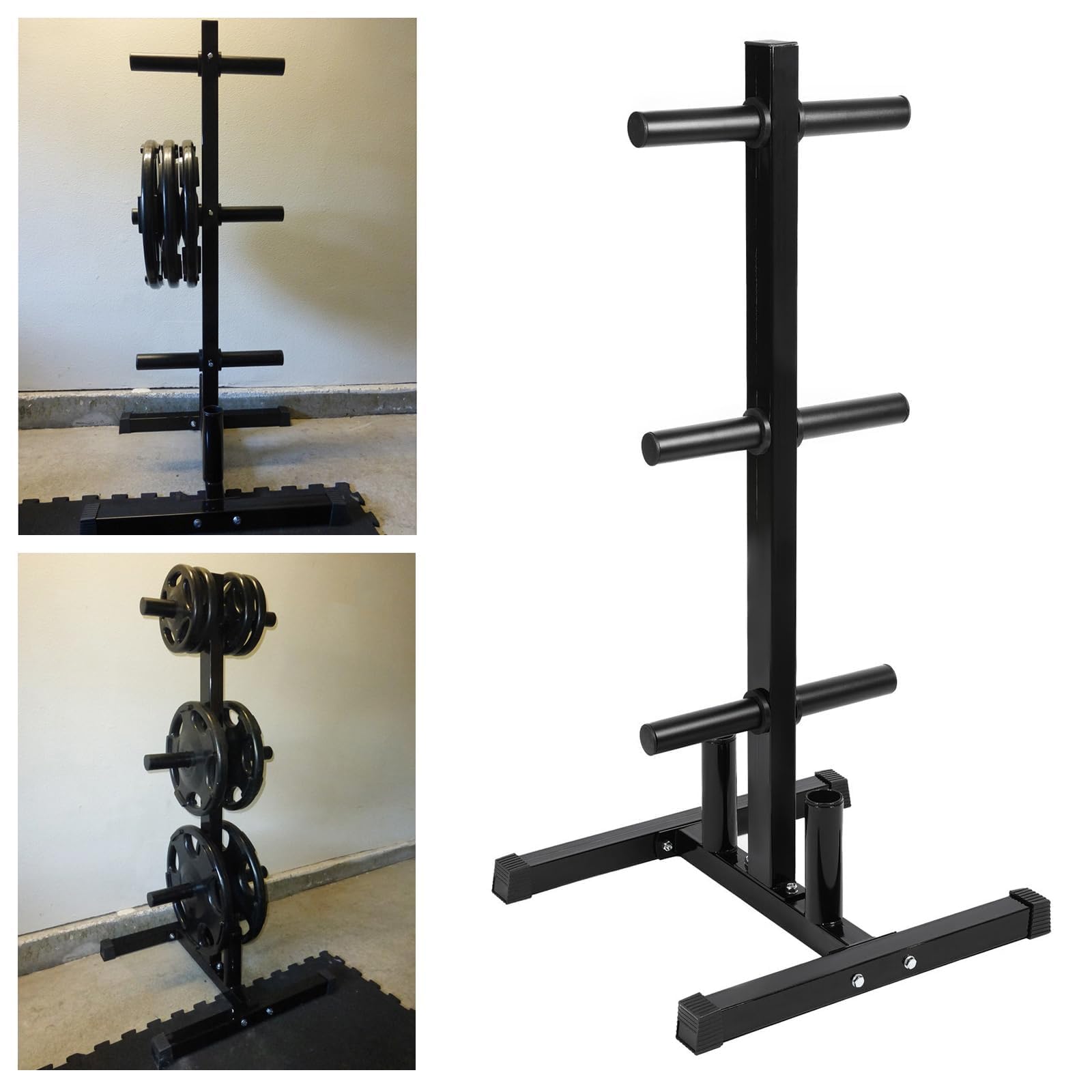 KUAFU 2 Inch Olympic Weight Plate Rack - Bumper Plate Tree Stand with Bar Holder - Heavy Duty Weight Storage Organizer for Home Gym (2 Pack) - Perfect for Weightlifting, CrossFit & Strength Training