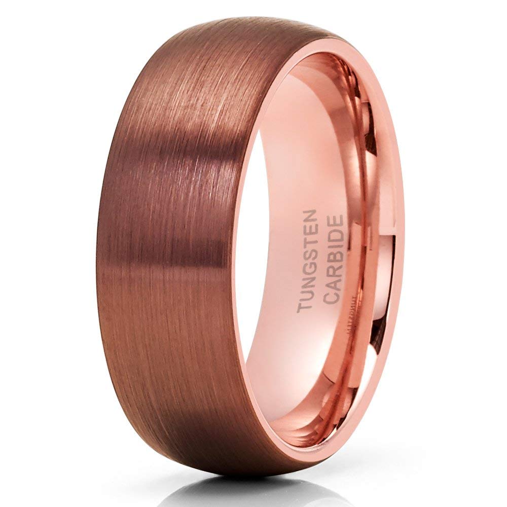 Premium Tungsten Wedding Band for Men & Women - 18k Rose Gold Plated Espresso Tungsten Ring - Anniversary, Engagement & Everyday Wear Jewelry