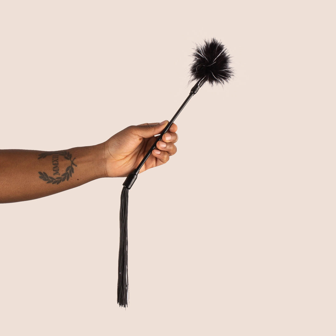 Sex & Mischief Double Ended Whip with Feather & Silicone Tips - Sensual Play Toy for Couples & BDSM Lovers