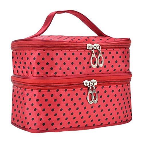 GLOA Women's Large Travel Makeup Bag - Double Layer Cosmetic Organizer & Toiletry Pouch (Red) - Perfect for Vacation, Business Trips and Gym Essentials Storage