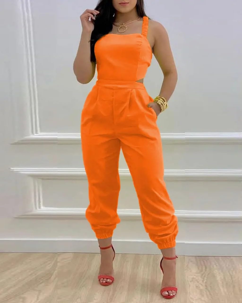 Women's Sport Jumpsuits - Casual Summer Backless Pleated Strap Baggy Catsuit Overalls Sleeveless Loose Rompers | Gym, Yoga, Beach & Streetwear Fashion