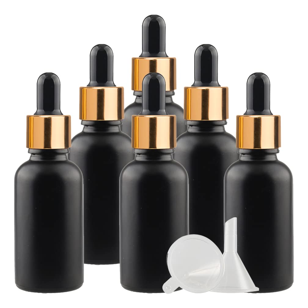 6 Pack 30ml Frosted Glass Dropper Bottles - Essential Oil & Travel Cosmetics Storage for DIY & Skincare