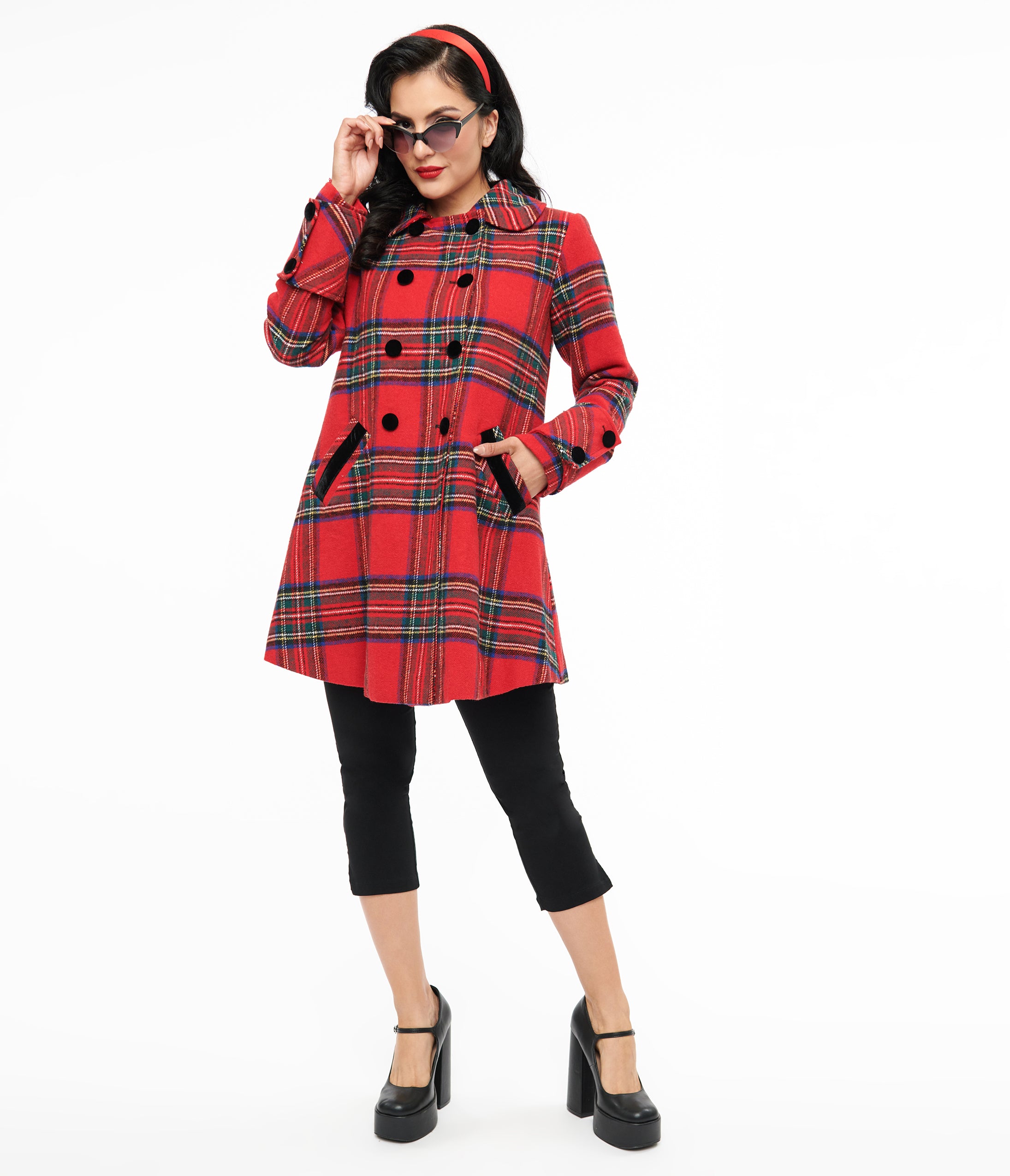 Vintage 1960s Red Plaid Wool Peacoat Coat - Retro Winter Outerwear for Women | Perfect for Holiday Parties & Cold Weather Fashion