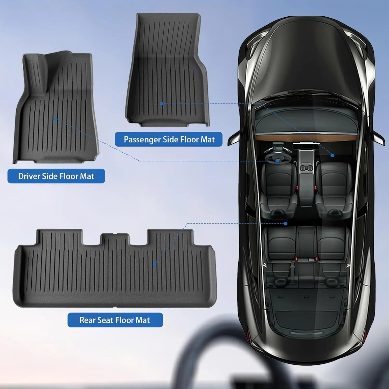 Premium All-Weather TPE Floor Mats for 2021-2024 Tesla Model Y (5 Seats) - Custom Fit Waterproof & Anti-Slip Front & Rear Full Set Car Mats - Perfect for Daily Commute, Road Trips & Winter Protection