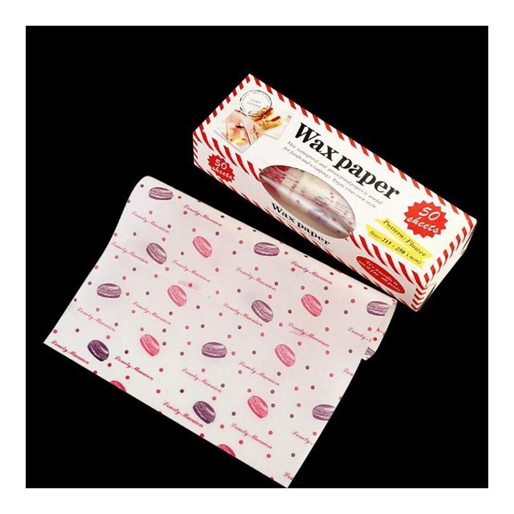 LCHB Greaseproof Food Wrapping Paper - 100pcs Sandwich, Burger & Fries Baking Paper for Kitchen, Bakery & Takeout | Non-Stick Parchment Sheets (Macron Color with Storage Box) - Perfect for Meal Prep, Picnics & Food Packaging