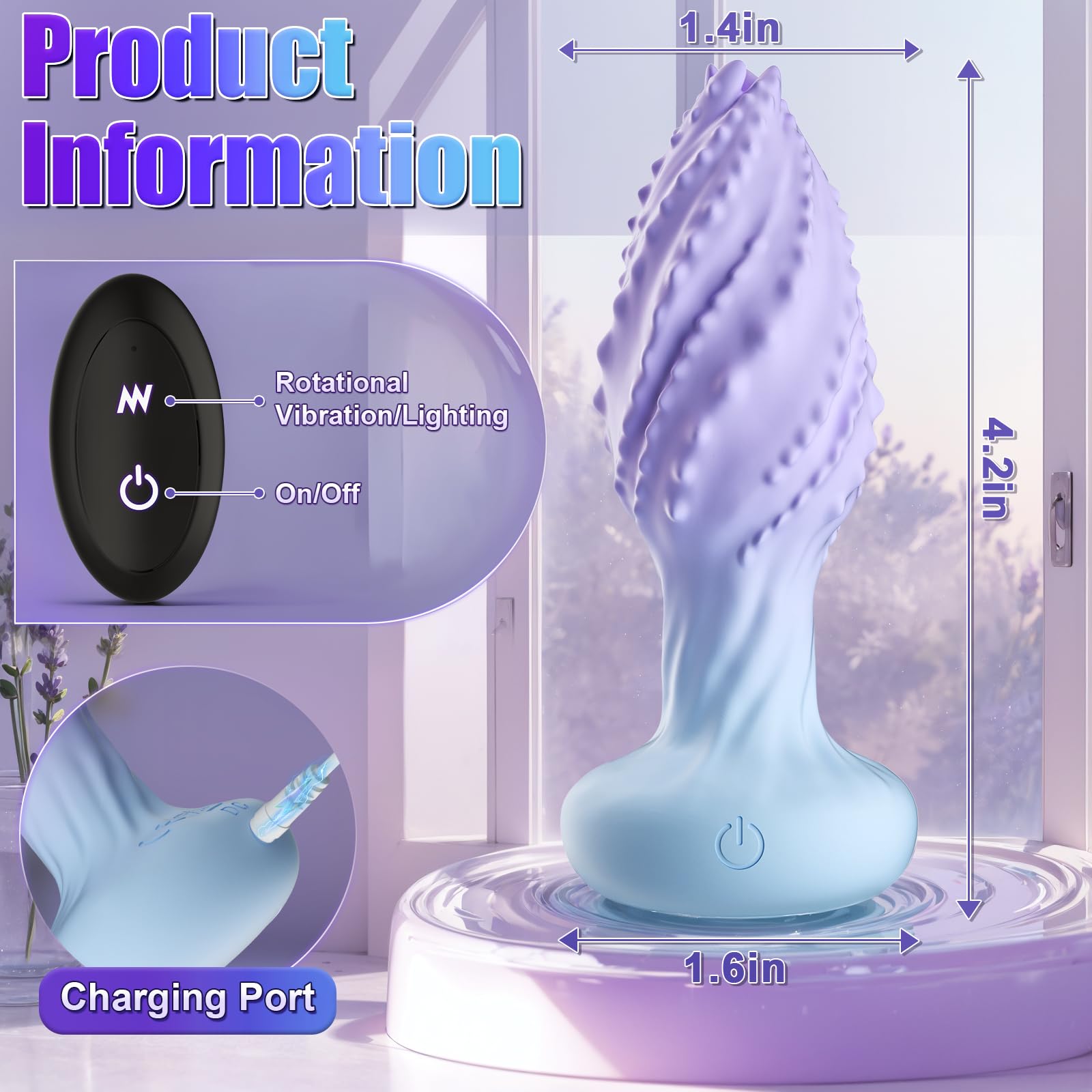 360° Rotating Vibrating Anal Plug with Remote Control - Prostate Massager for Men & Women, 10 Vibration Modes & LED Light - Adult Sex Toy for Couples, Solo Play & BDSM Exploration