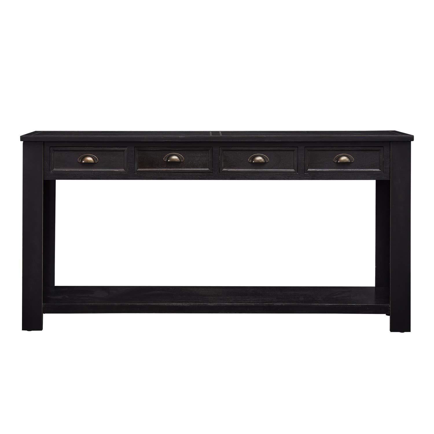 **Kinsuite 60 Inch Long Rustic Wooden Console Table with 4 Drawers & Storage Shelf - Entryway, Living Room, Hallway Sofa Table for Home Decor & Organization**    *(Perfect for foyers, behind sofas, or as a stylish hallway accent with ample storage!)*