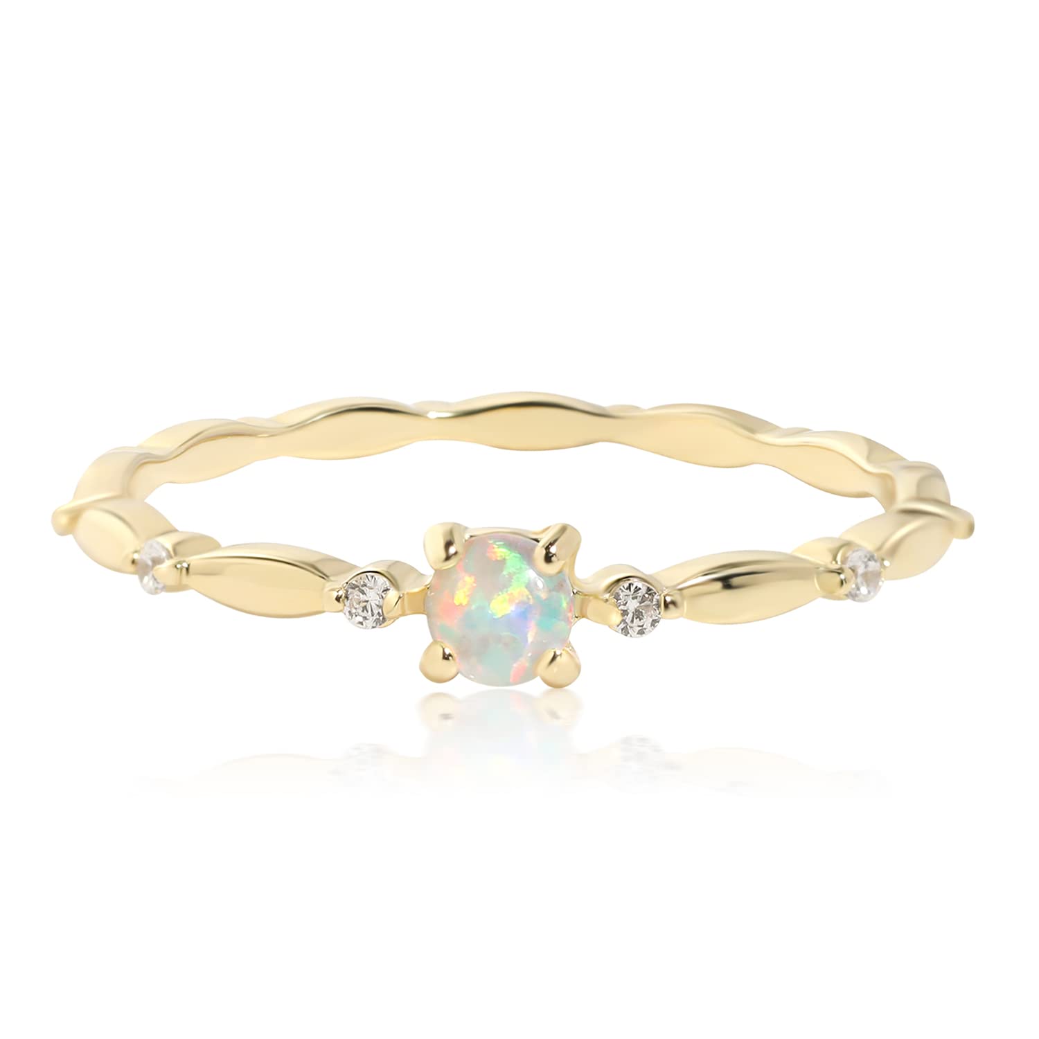 Meissa Sterling Silver Opal Ring for Women - White Fire Opal October Birthstone Jewelry, Dainty Minimalist Stackable Promise Ring in Gold (Size 8.5) | Perfect for Everyday Wear, Gift Giving & Special Occasions