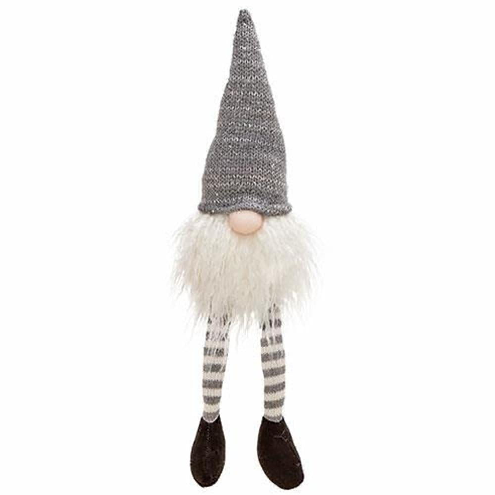 Festive Grey Santa Gnome with Dangling Legs - Perfect for Christmas Decor, Holiday Home & Garden Ornaments, Gift Ideas