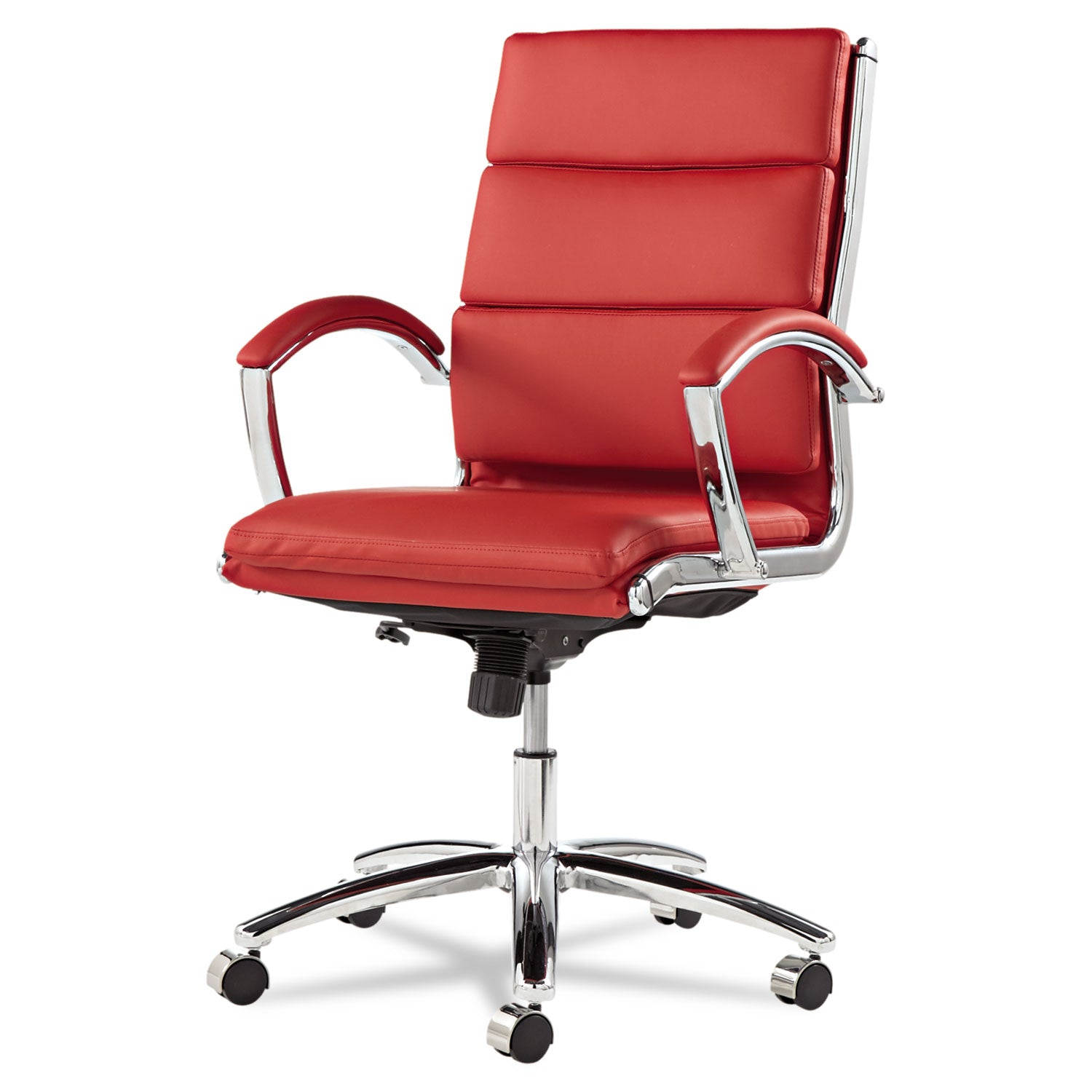 Alera Neratoli Mid Back Slim Profile Office Chair - Faux Leather Ergonomic Desk Chair with Chrome Base, Supports 275 lbs - Red Seat & Back - Perfect for Home Office, Gaming & Workspace