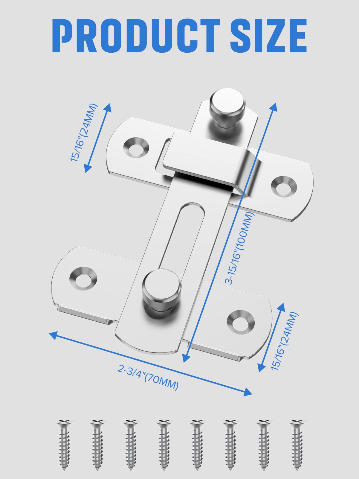 Stainless Steel Sliding Barn Door Lock - Heavy Duty Flip Latch Safety Bolt for Wine Cabinet, Bathroom, Garage, Closet & Outdoor Gates (2 Pack, Silver) | Secure Your Home, Office & Garden Doors