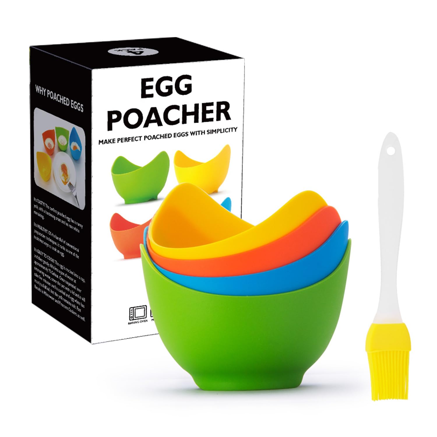4pcs Silicone Egg Poacher Cups with Oil Brush - Nonstick BPA-Free Egg Cooking Cups for Air Fryer, Oven & Stovetop - Perfect for Breakfast, Meal Prep & Healthy Cooking