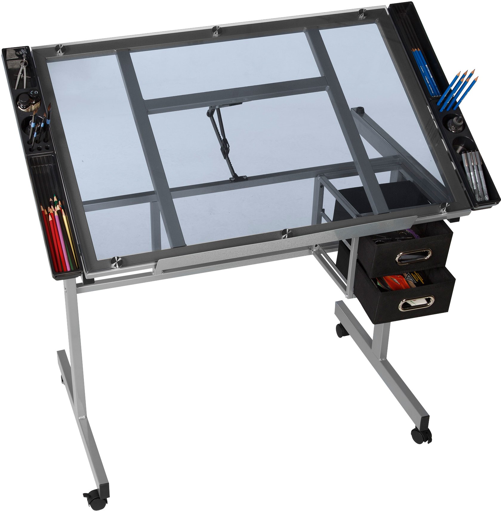 OneSpace Craft Station with Blue Glass Drafting & Silver Accents - Perfect for DIY Projects, Scrapbooking & Home Office Organization