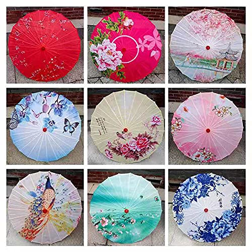 Chinese Style Oil Paper Umbrella - Handmade Bamboo & Floral Painted Rainproof Parasol for Cosplay, Hanfu, Wedding, Photography & Outdoor Events