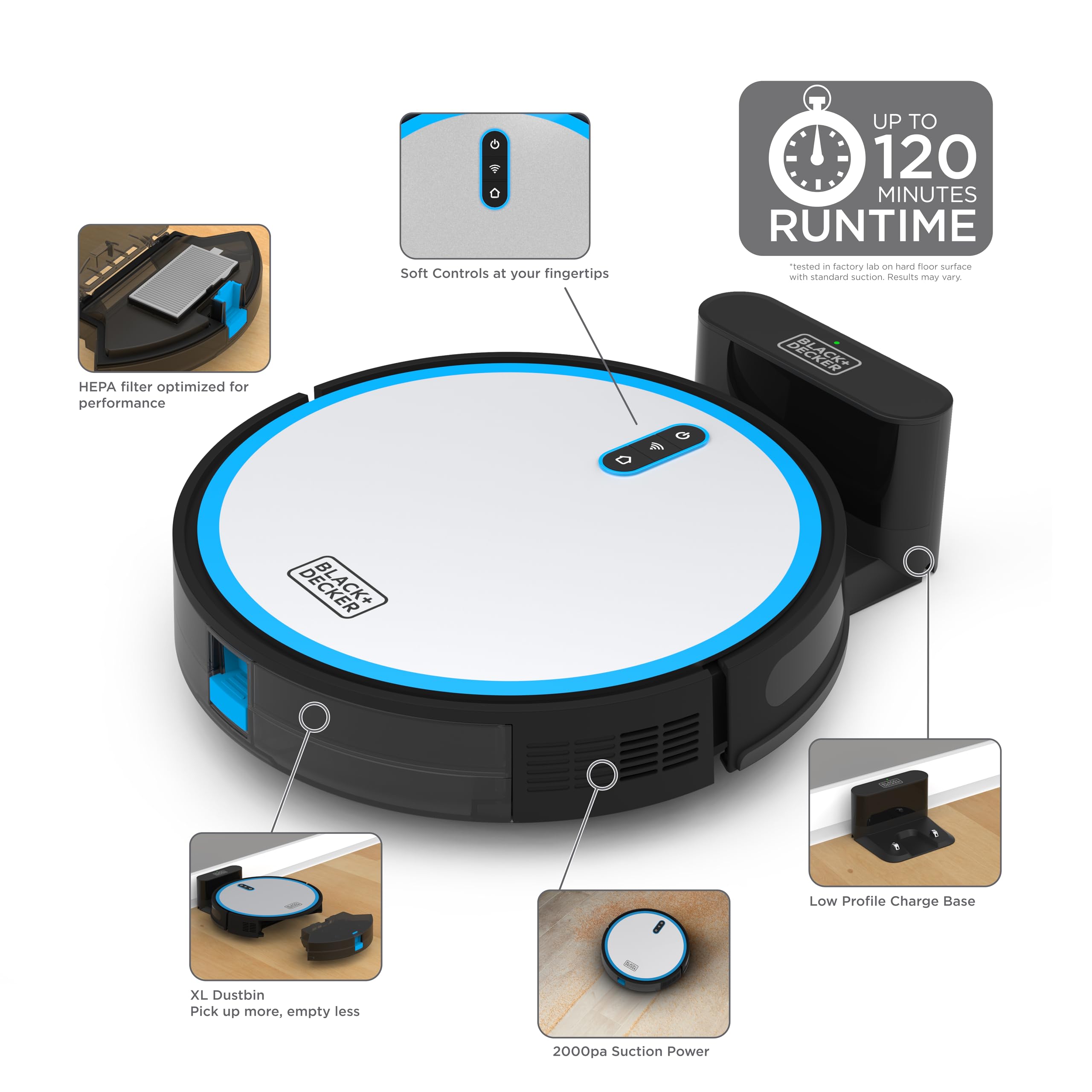 Black & Decker BDRV1-SLV-RA Auto Charging HEPA Filter Pet Robotic Vacuum Cleaner - Certified Refurbished Grade A - Perfect for Pet Hair Removal & Hardwood Floor Cleaning