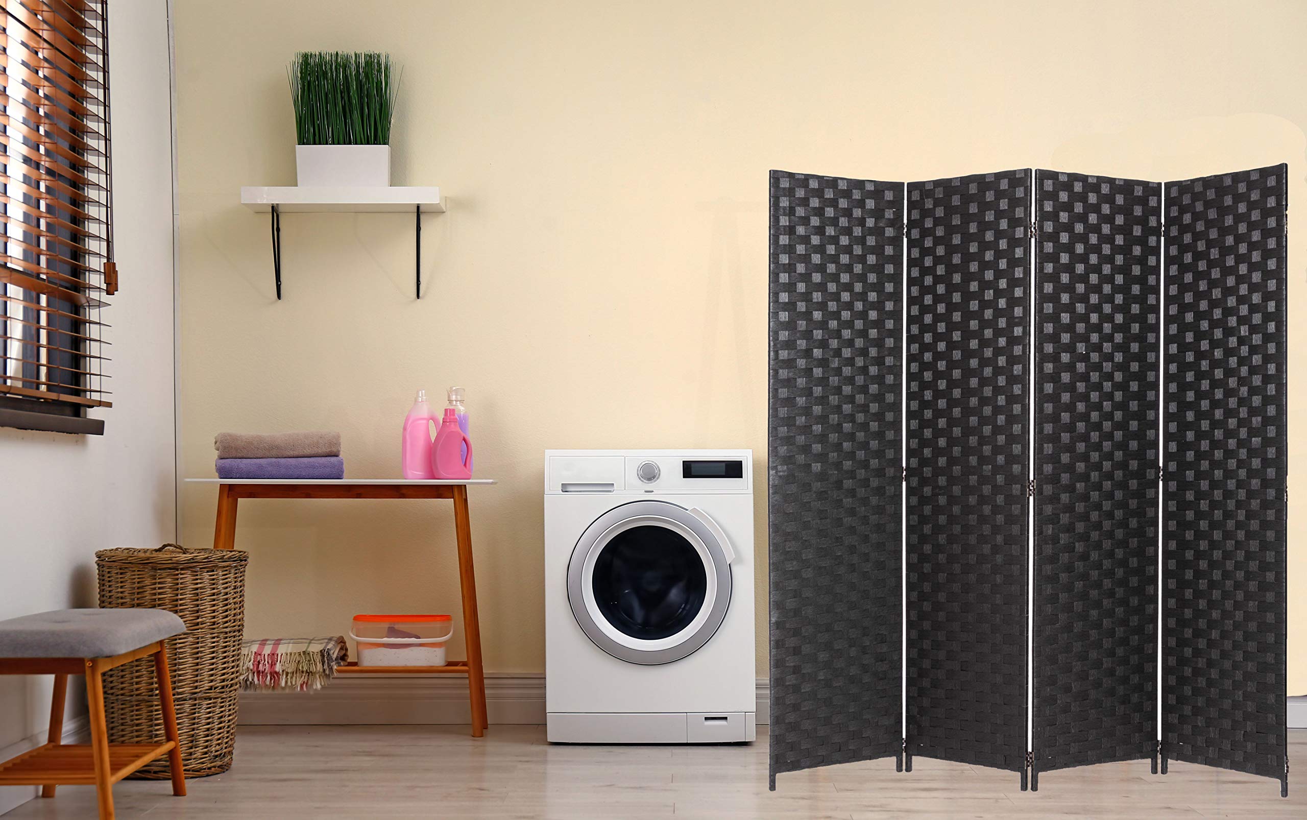 Legacy Decor Bamboo Woven Room Divider Screen - 4 Panel Black Privacy Partition for Home & Office - Perfect for Living Room, Bedroom, and Studio Spaces