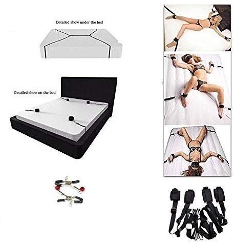 Premium BDSM Bondage Kit - Under Mattress Restraints, Handcuffs & Nipple Clamps for Couples | Sensual Adult Toys for Beginners & Women | Perfect for Spicing Up Bedroom Play, Roleplay & Intimate Bondage Scenes