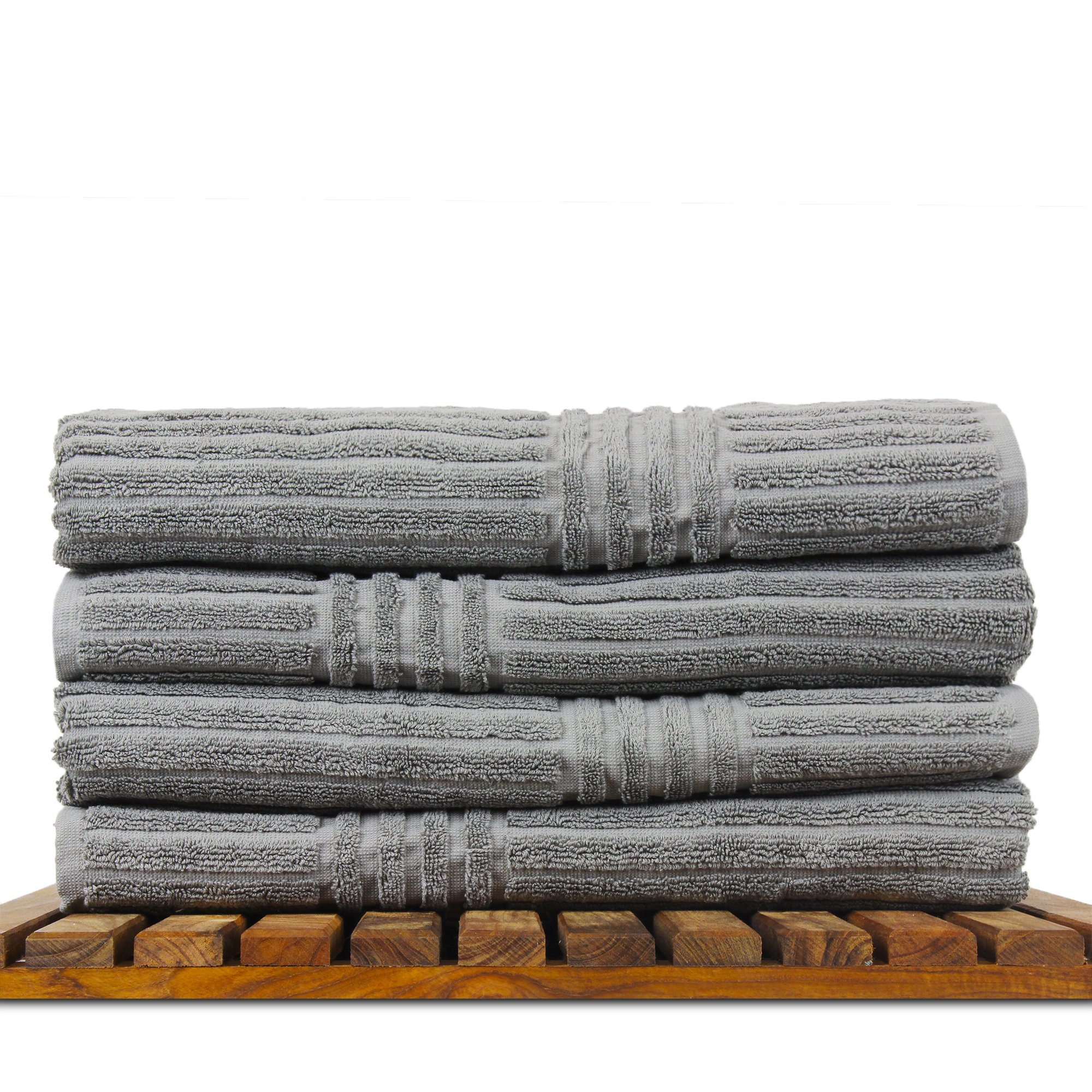 Premium 100% Genuine Turkish Cotton Luxury Bath Towel Set - Ultra Soft Hotel & Spa Quality, Striped Gray, 4-Piece Set for Bathroom, Beach, and Gift Giving