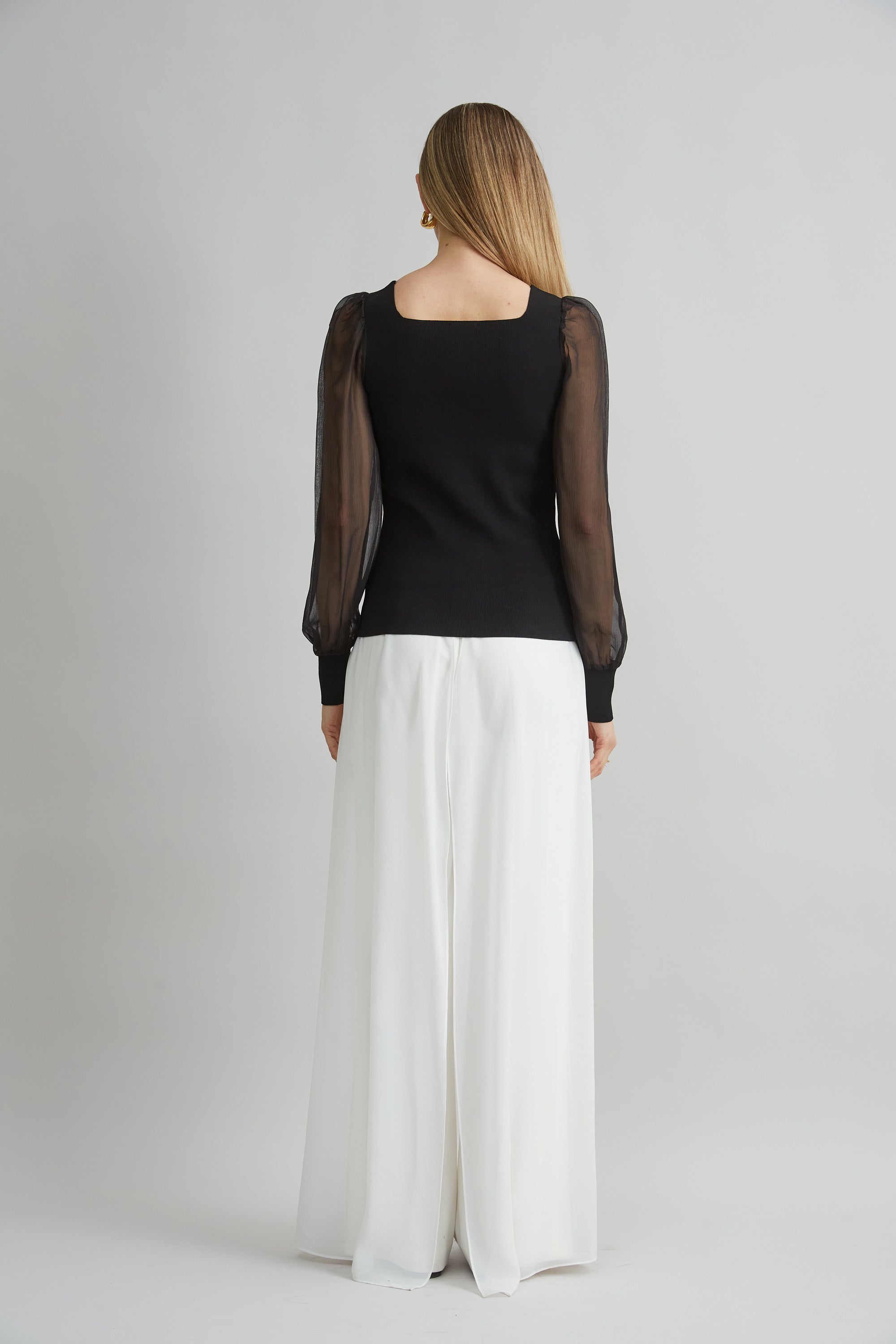 Elegant Chiffon Sleeve Sweater for Women - Soft & Lightweight Knit Pullover - Perfect for Office, Date Night & Fall Layering