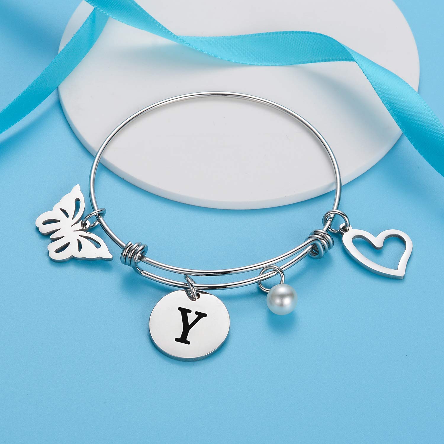 Personalized Initial Charm Bracelet for Women - Heart & Butterfly Alphabet Letter Bracelet (A-Z) | Custom Name Jewelry Gift for Her, Birthday, Anniversary, Valentine's Day