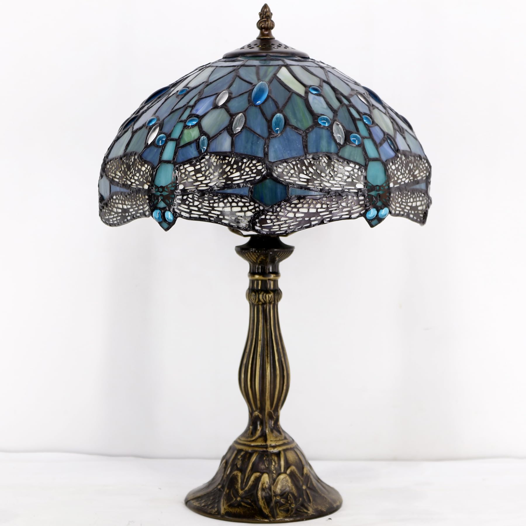 Tiffany Style Table Lamp 12x18 Inch with LED Bulb - Sea Blue Stained Glass Dragonfly Shade & Antique Base - Desk Lamp for Reading, Living Room, Bedroom, Study or Bar - Perfect Home Decor and Gift Idea for Art Lovers