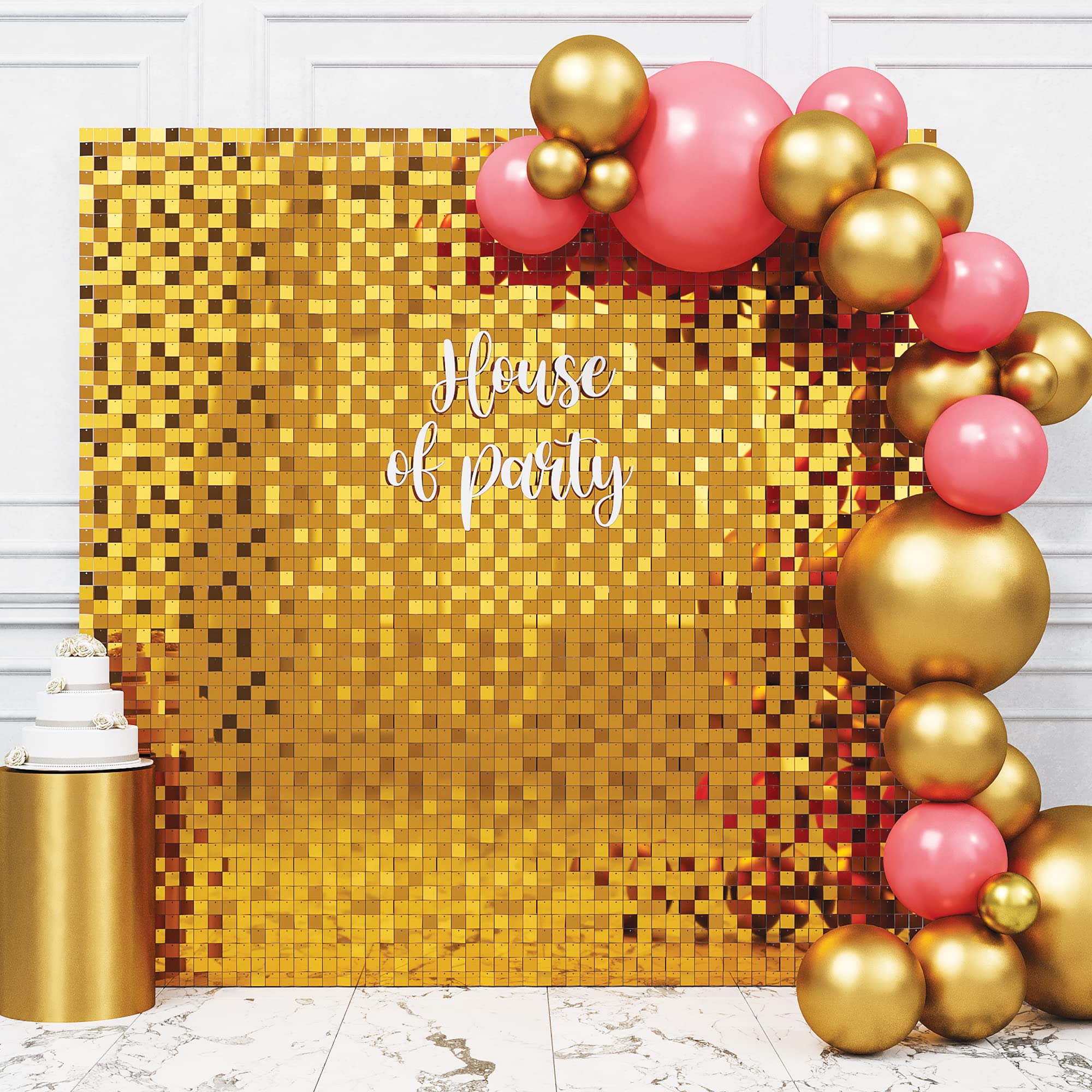 HOUSE OF PARTY Gold Sequin Wall Backdrop - 30 Panels Shimmering Party Decor for Weddings, Birthdays, Anniversaries | Perfect for Photo Booths, Bridal Showers & Bachelorette Parties