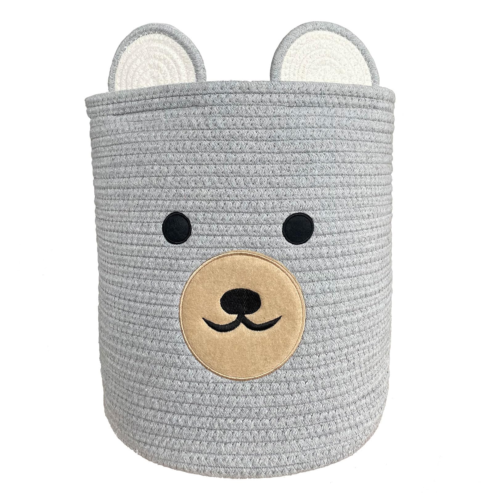 Organic Cotton Bear-Shaped Nursery Basket - Baby Storage Basket, Kids Toy Organizer & Laundry Hamper - Perfect Baby Shower Gift & Children's Room Decor (Light Grey) | Ideal for Nursery Organization, Toy Storage & Baby Essentials