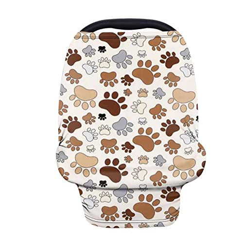Brown Dog Paw Print Infant Car Seat Canopy - Full Coverage Nursing Cover & Stretchy Breastfeeding Scarf for Spring, Fall, Winter | Perfect for Stroller, Shopping, and Outdoor Activities
