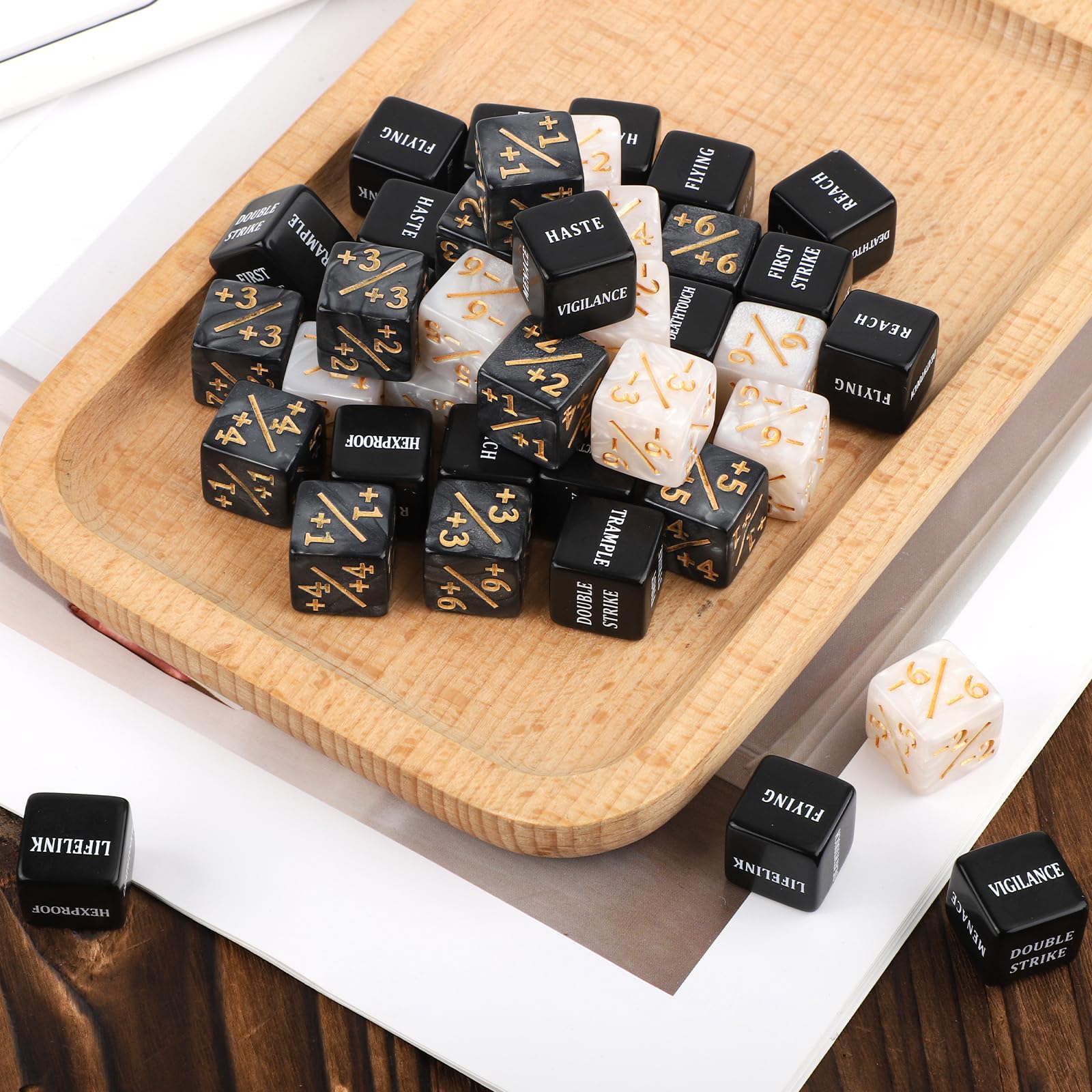 48pcs Acrylic Creature Stats Buff Tokens Dice Set for MTG TCG - Magic Counters with Velvet Bag - Perfect for The Gathering, Party Table Games & Bars - Durable Gaming Accessories for Card Game Enthusiasts