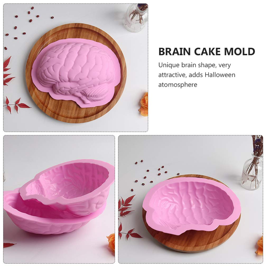 DOITOOL 2PCS Halloween Brain Silicone Molds for Baking - Reusable Cake, Chocolate, Candy & Pudding Molds (8.65x6.48x2.36 Inch) - Perfect for Halloween Parties, Themed Desserts, and Spooky Treats