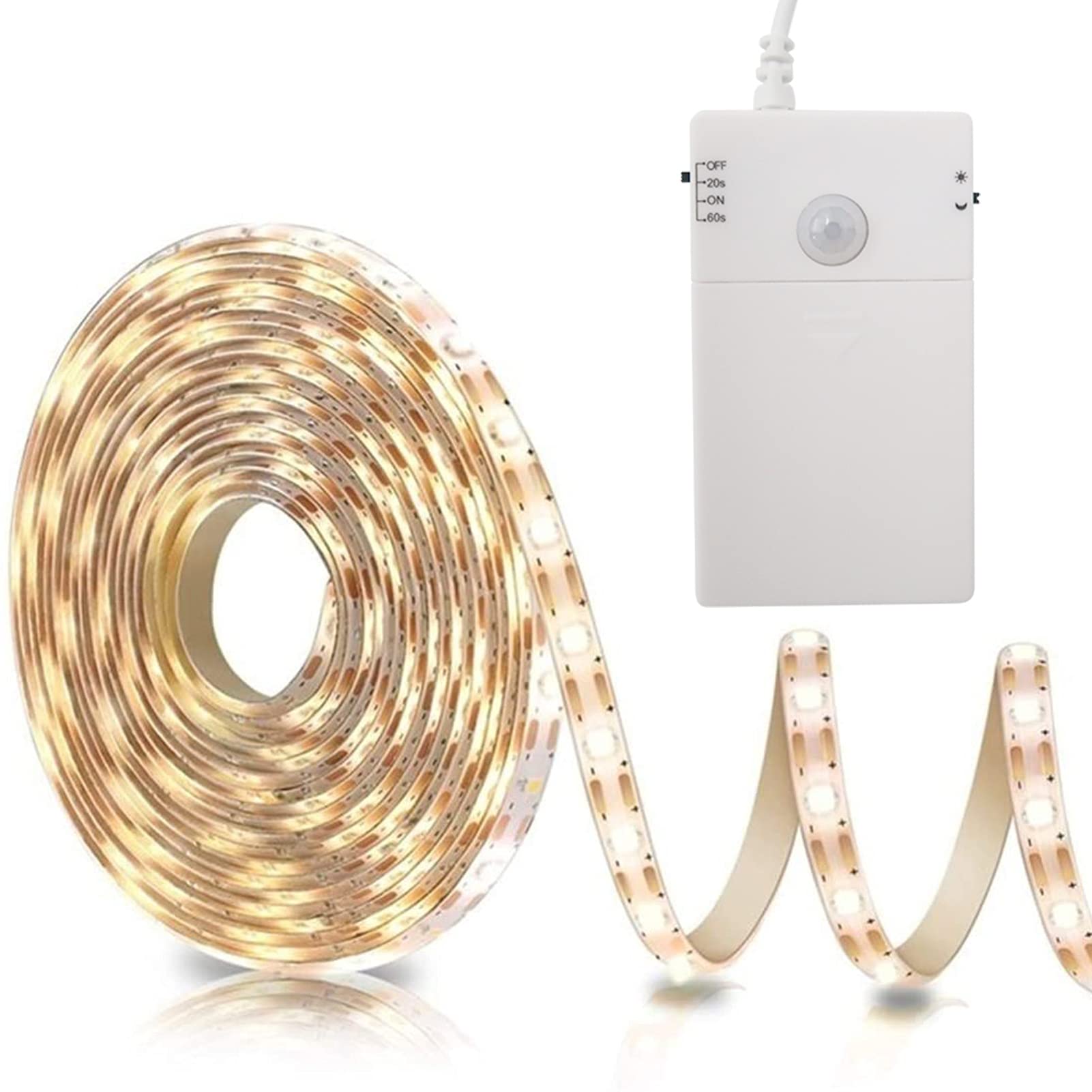Echosari 9.8Ft 90 LED Battery Powered Motion Sensor Cabinet Lights - Under Cabinet Lighting for Kitchen, Closet, Wardrobe & Stairs - Night Sensor Safe Tape Light (Warm White) | Perfect for Dark Hallways, Pantry Organization & Bedroom Night Lights