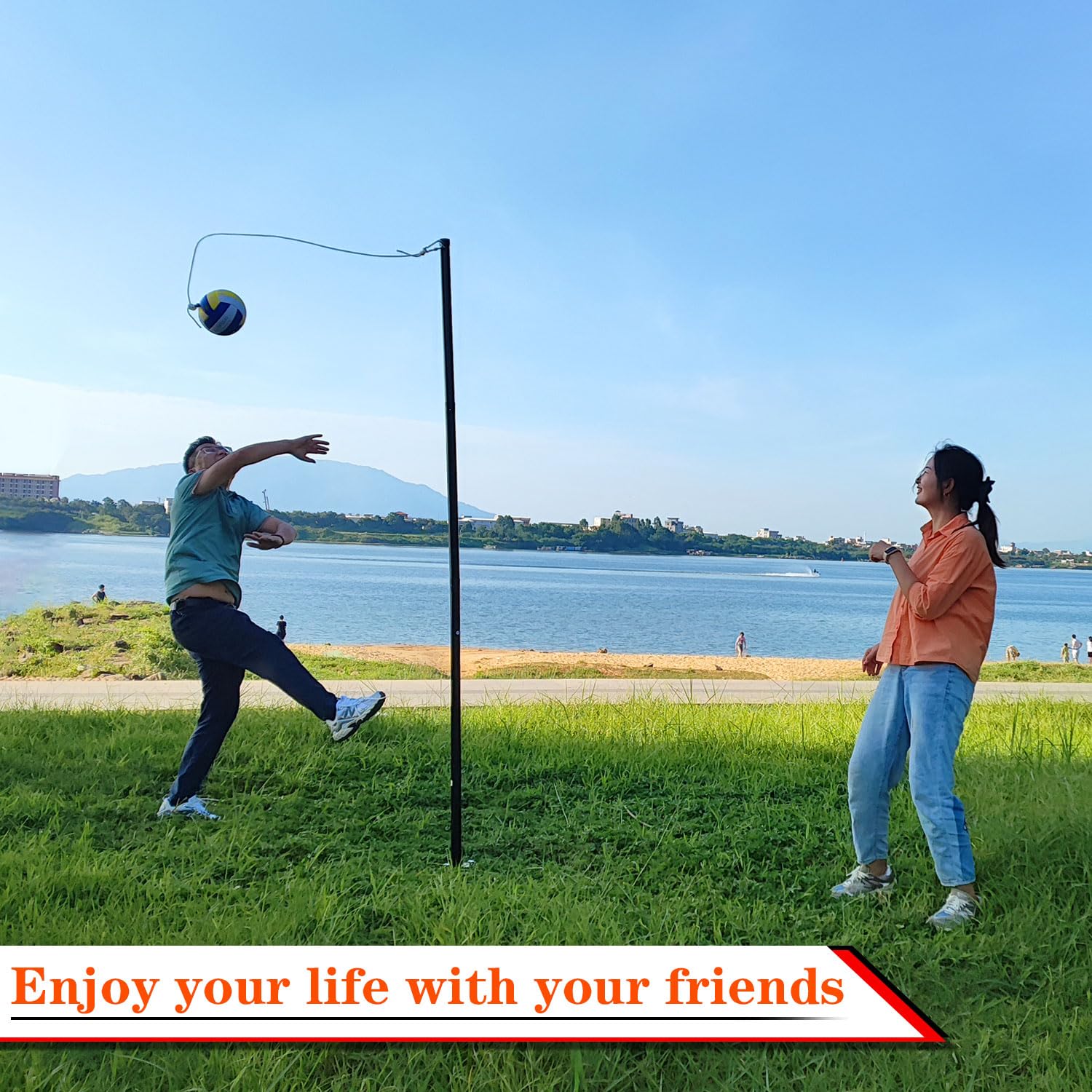 Premium Tetherball Set with Steel Pole - 2 Balls, Rope, Pump & Needle, Hammer - Outdoor Backyard Game for Kids & Adults - Perfect for Family Gatherings, Parks, and School Playgrounds