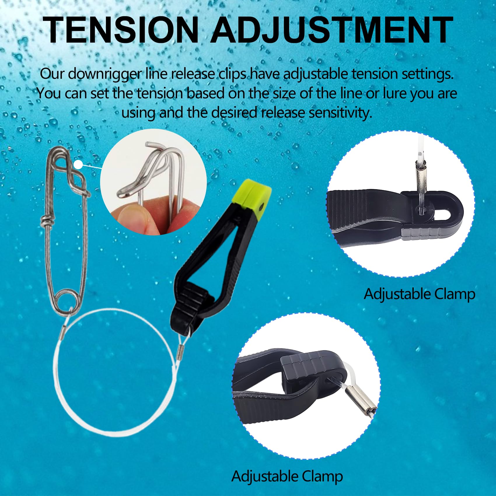 Downrigger Line Release Clips with 18-Inch Leader & Snap - Heavy Duty Weight Release Clips for Planer Board, Downrigger Trolling & Offshore Fishing - Perfect for Saltwater & Freshwater Angling