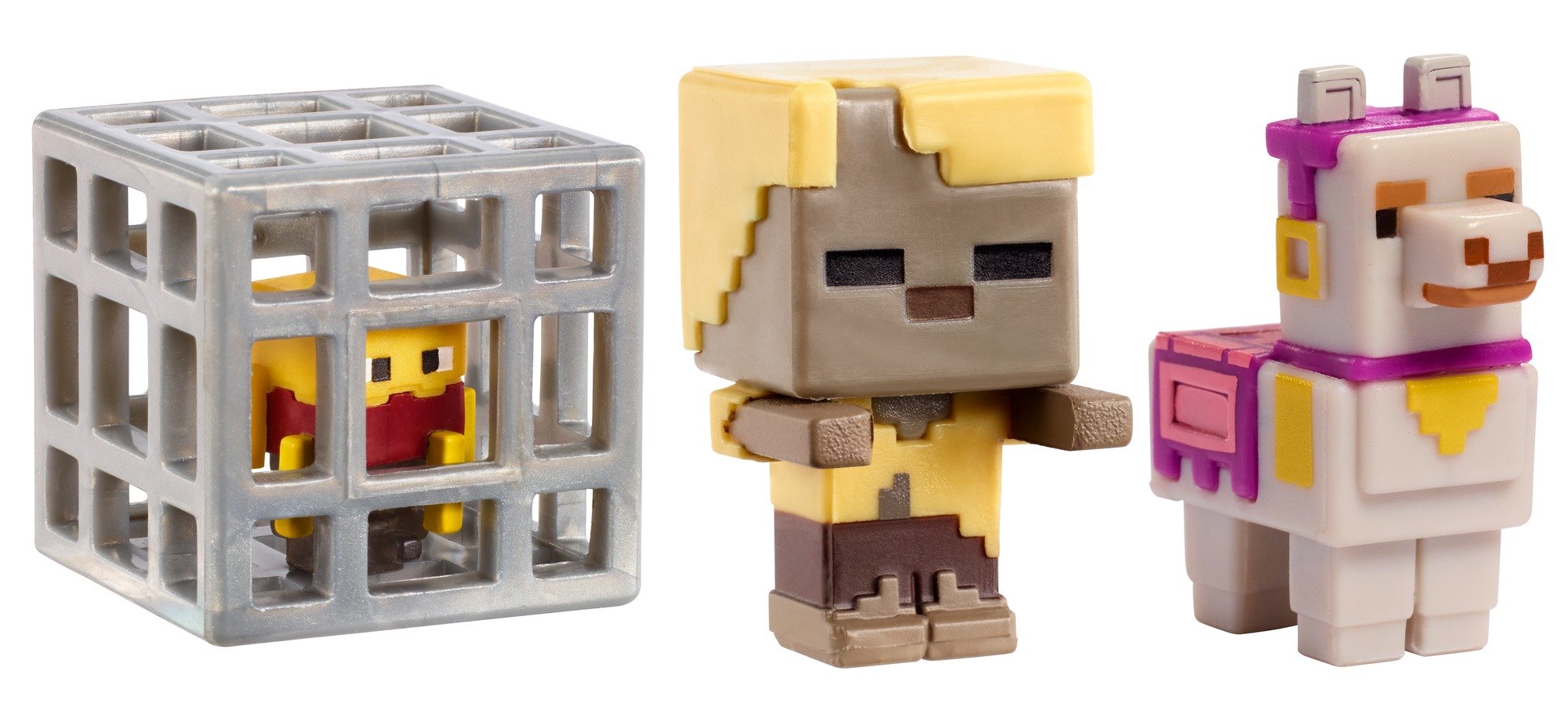 Minecraft Mini Figures 3-Pack - Stray Skeleton, Zombie Pigman, Chicken Jockey & Iron Golem - Official Collectible Toy Set for Kids & Fans - Perfect for Display, Gaming & Role Play Scenes